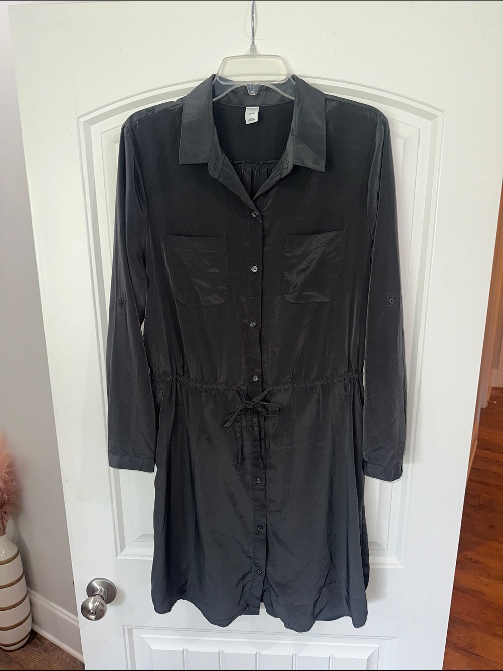 Old Navy Black Long-Sleeve Button-Front Shirt Dress